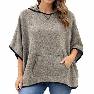 Eddie Bauer Hooded Poncho Cape Wrap Pullover Size L XL Gray Cozy Casual